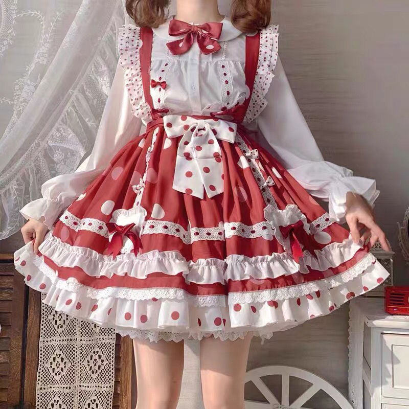 Cute Red Polka Dot Princess Dress & Shirt Set