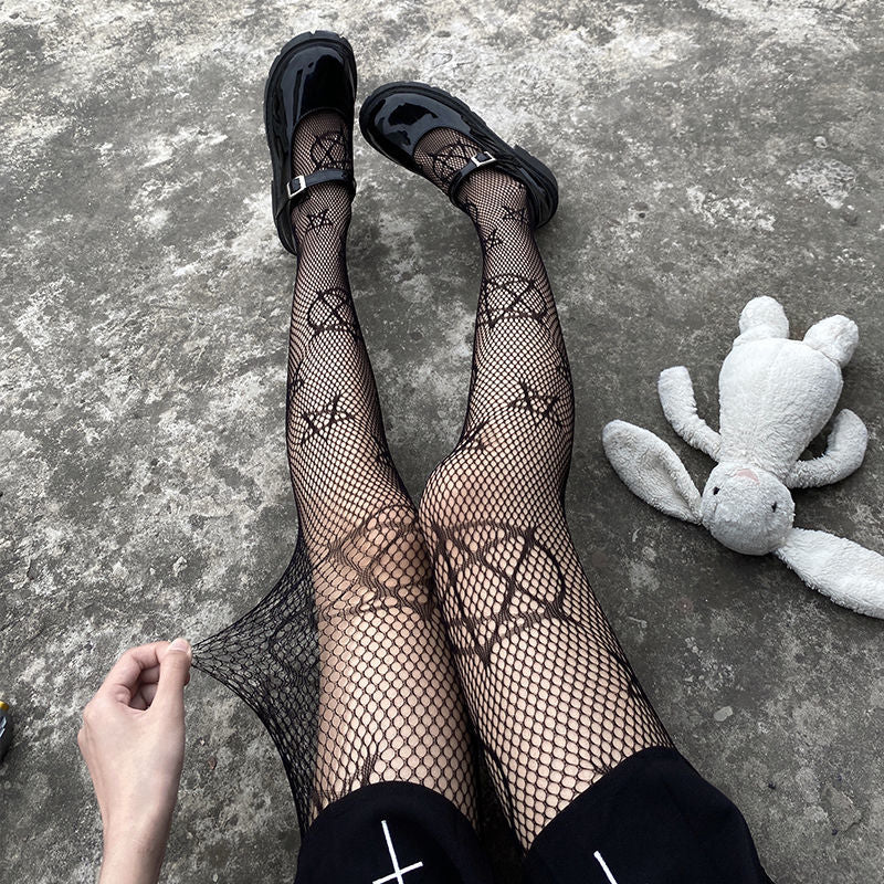 Cute Fishhet Pentacle Print Tights