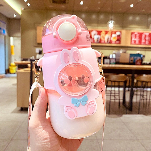 Cute Portable Water Bottle With Straw