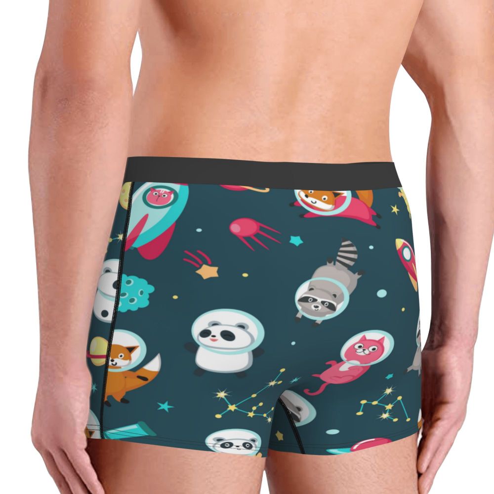 ABDL Men's Cute Animals Astronauts Panda Raccoon Cat And Fox In Outer Space Cartoon Boxers