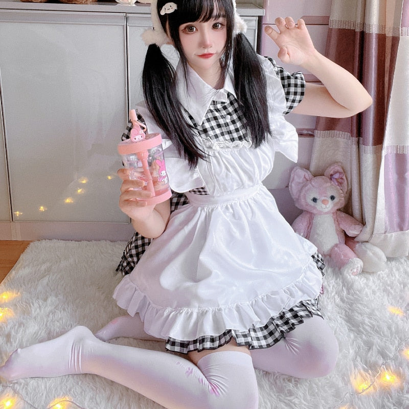 Cute Black & White Plaid Maid Uniform