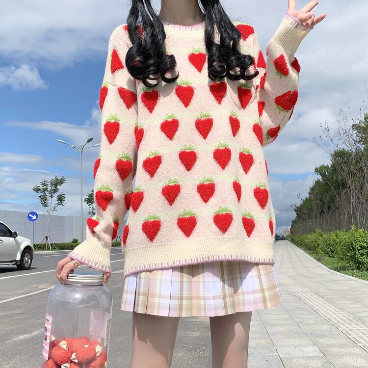 Cute Strawberry Print Sweater