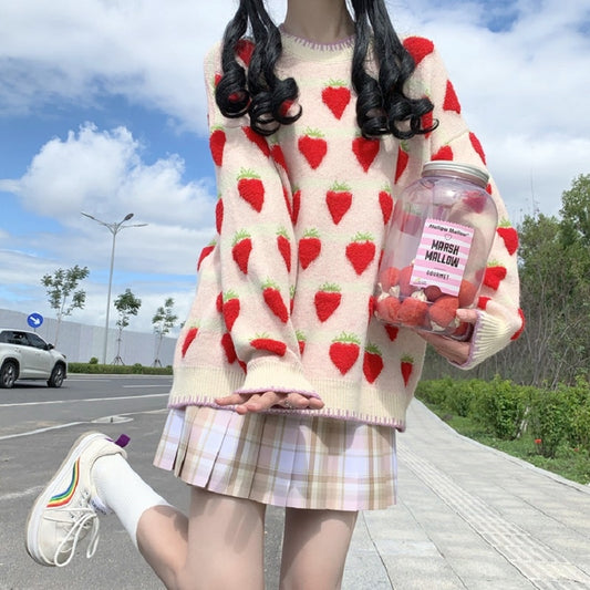 Cute Strawberry Print Sweater