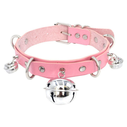 Cute Vegan Leather Collar With Bell