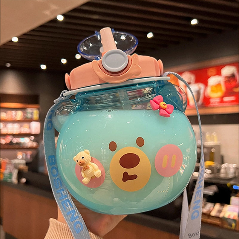Cute Big Belly Water Bottle With Straw