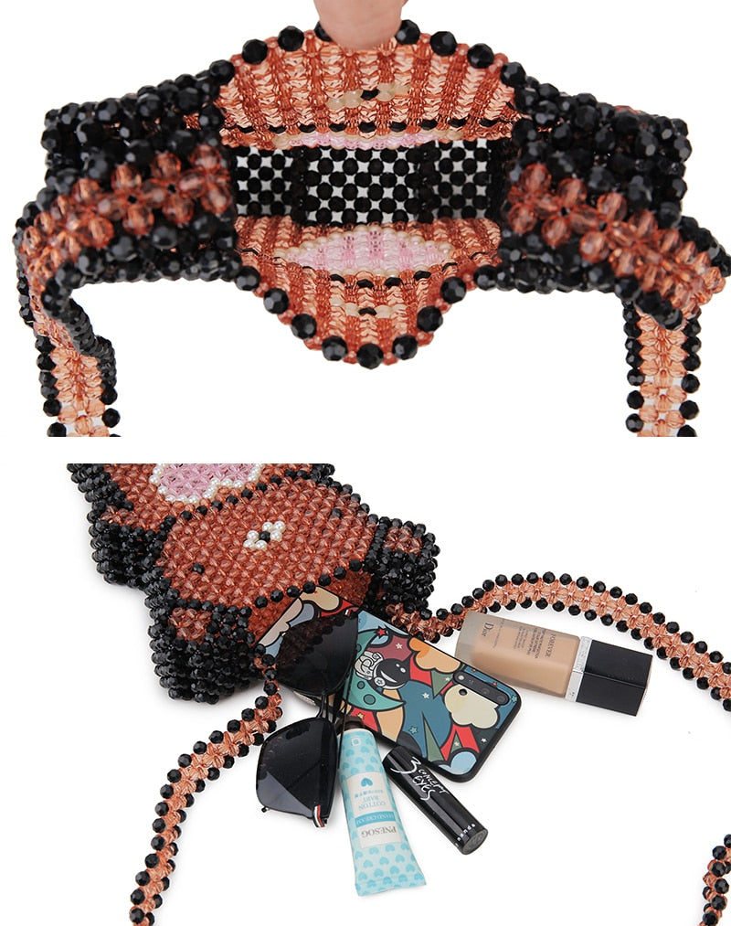 Cute Handmade Beaded Love Bear Crossbody Bag