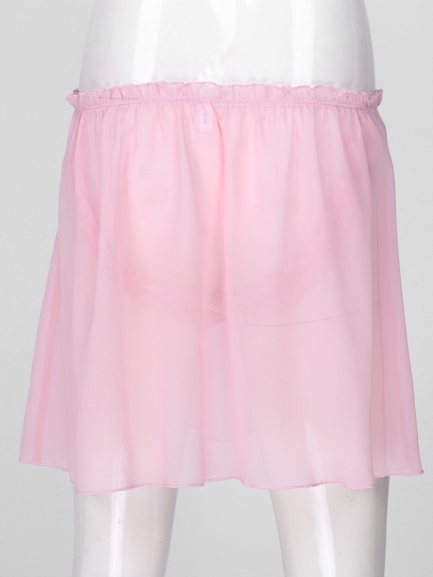 Semi-see Through Pink Bowknot Frilly Mini Skirt