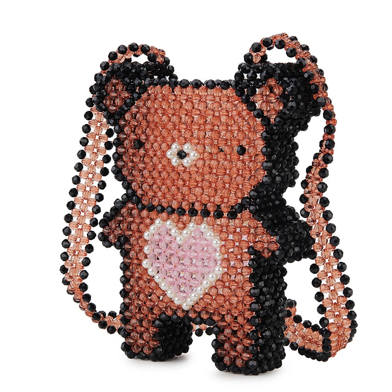 Cute Handmade Beaded Love Bear Crossbody Bag