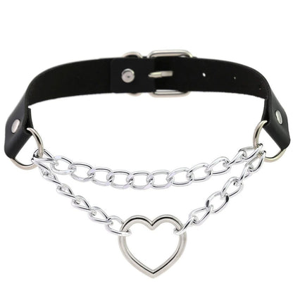 Cute Leather Heart Chain Choker