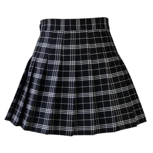 Black & White Plaid Pleated Mini Skirt