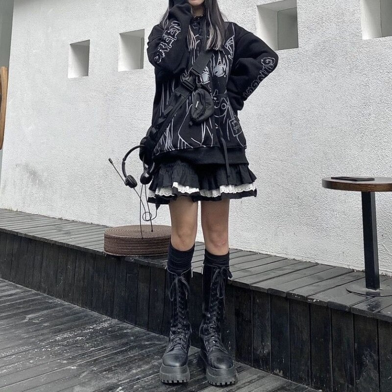 Lace Ruffles Black Mini Skirt