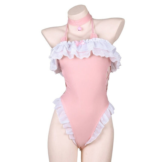 Bunny Tail Pink Ruffles Bodysuit