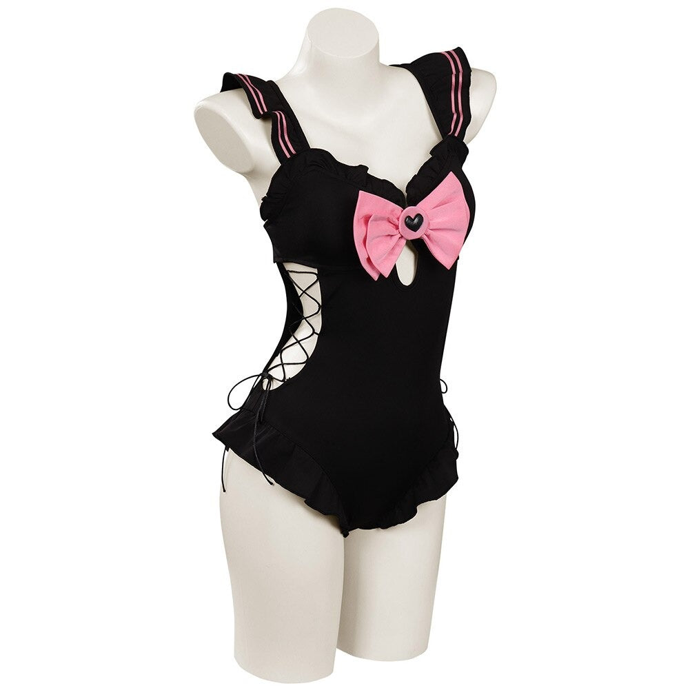 Cute Pink Bow Ruffle Swimsuit