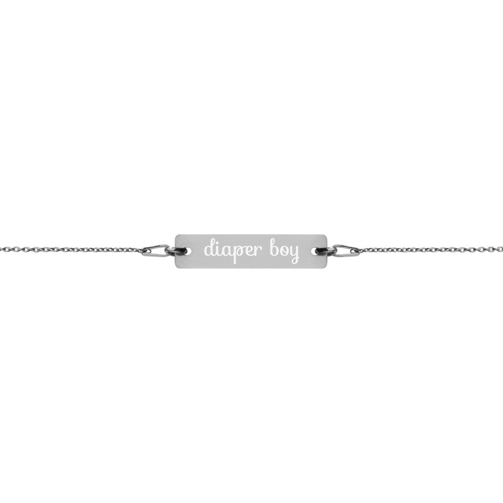 ABDL Diaper Boy Engraved Silver Bar Chain Bracelet