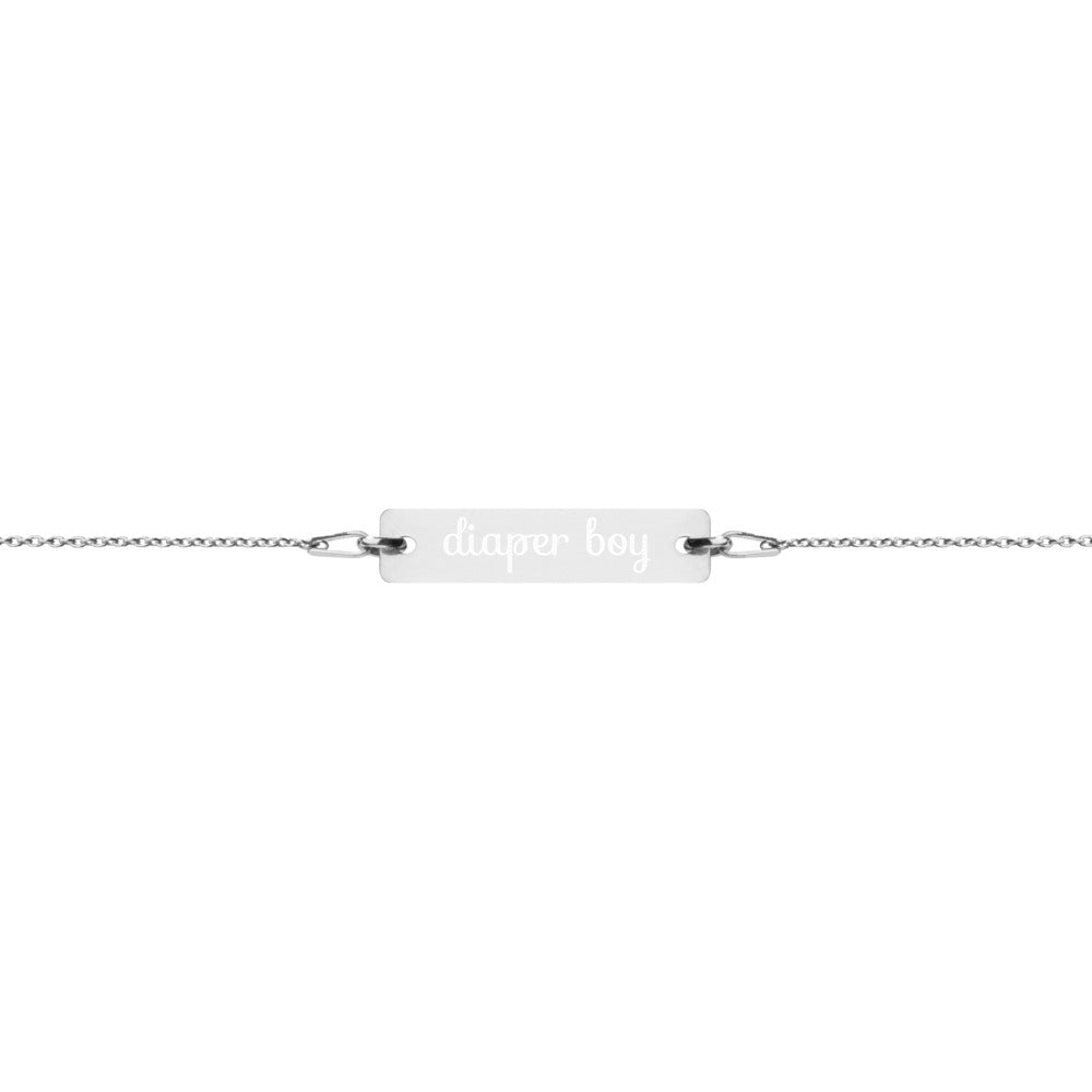 ABDL Diaper Boy Engraved Silver Bar Chain Bracelet