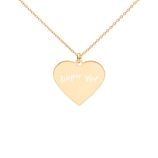 ABDL Diaper Girl Engraved Silver Heart Necklace