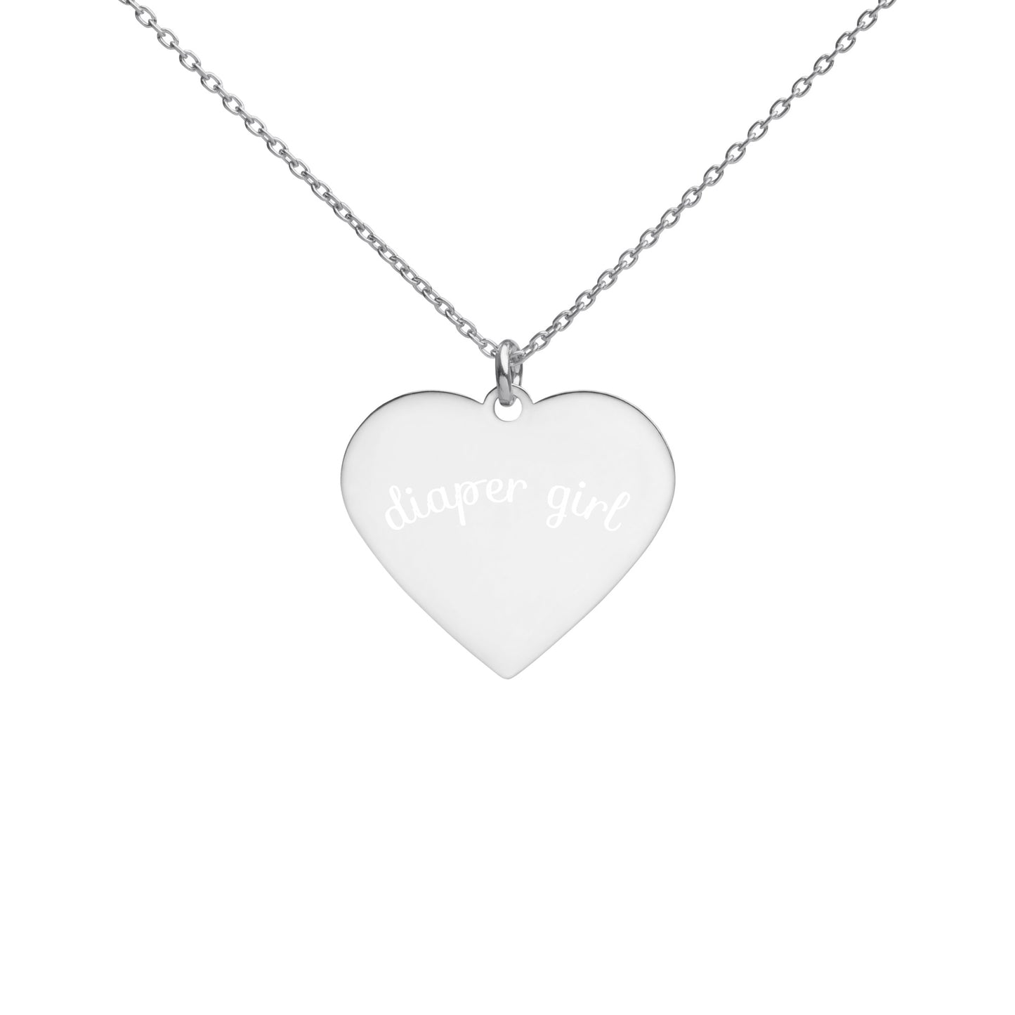 ABDL Diaper Girl Engraved Silver Heart Necklace