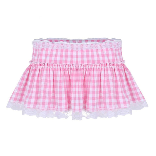 Cute Gingham Miniskirt with Lace Hem