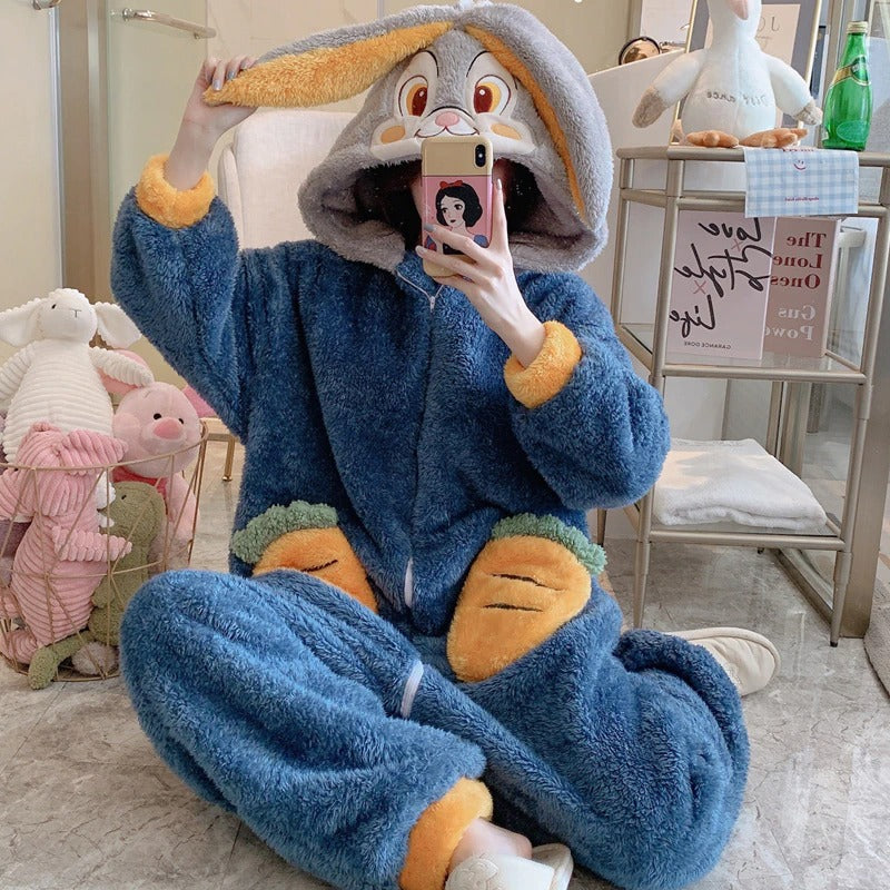 ABDL Rabbit Hooded Fleece Pajamas