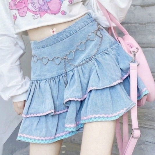 Cute Tiered Denim Skirt