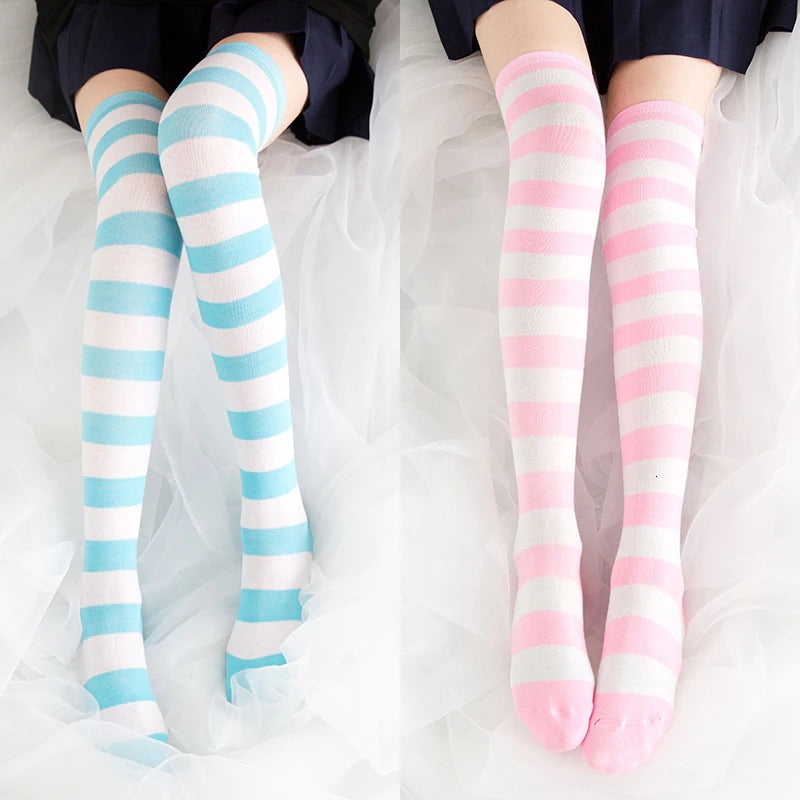 Cute Striped Thigh High Stockings Set
