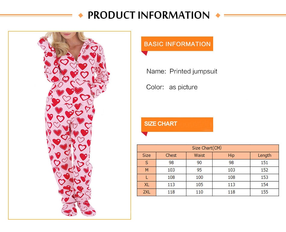 ABDL Heart Print Footed Pajamas