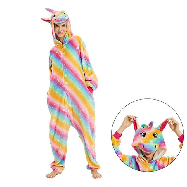 Cute Hooded Flannel Rainbow Onesie