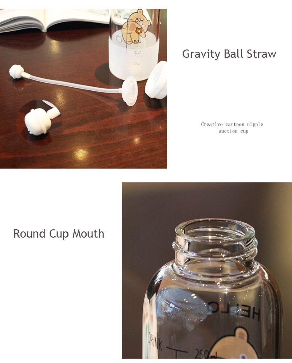 Cute Pacifier Glass Water Bottle With Straw