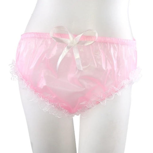 ABDL Pink Lace Trimmed Plastic Briefs