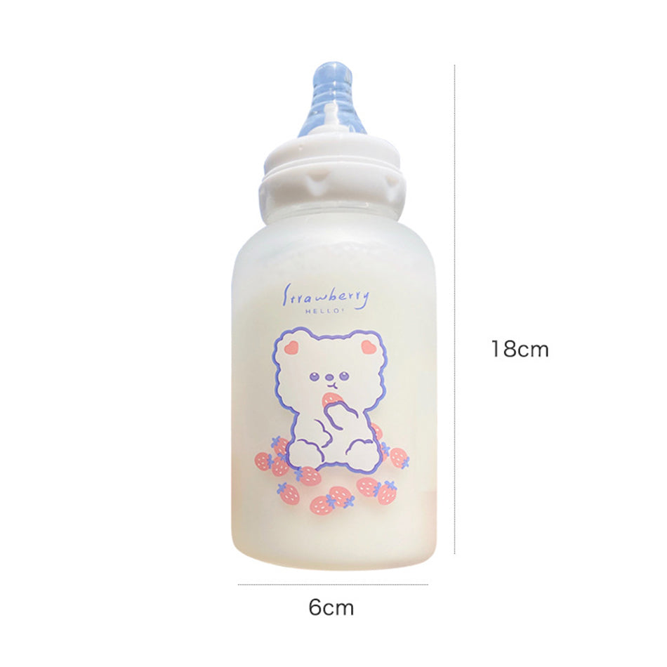 Cute Strawberry Bear Glass Pacifier Water Bottle (2 Pcs)