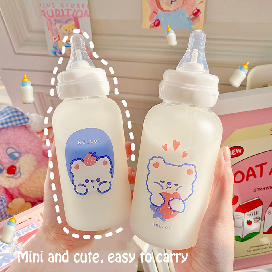 Cute Strawberry Bear Glass Pacifier Water Bottle (2 Pcs)