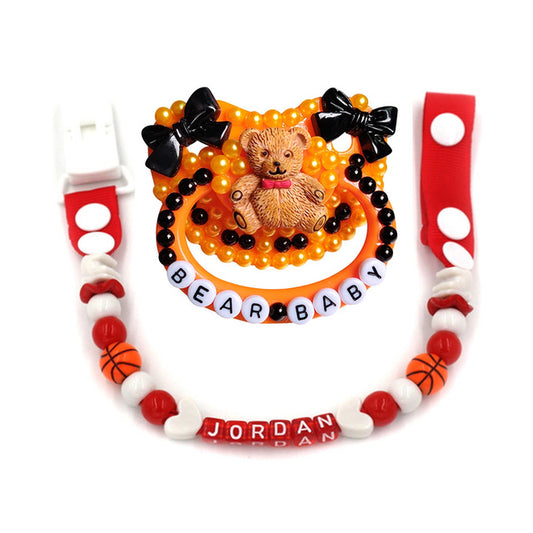 Bear Baby Adult Pacifier & Clip Holder Set