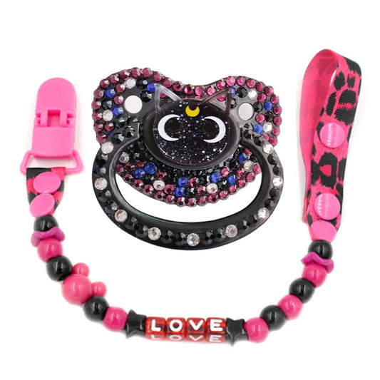 Cute Kitty Adult Pacifier & Clip Holder Set